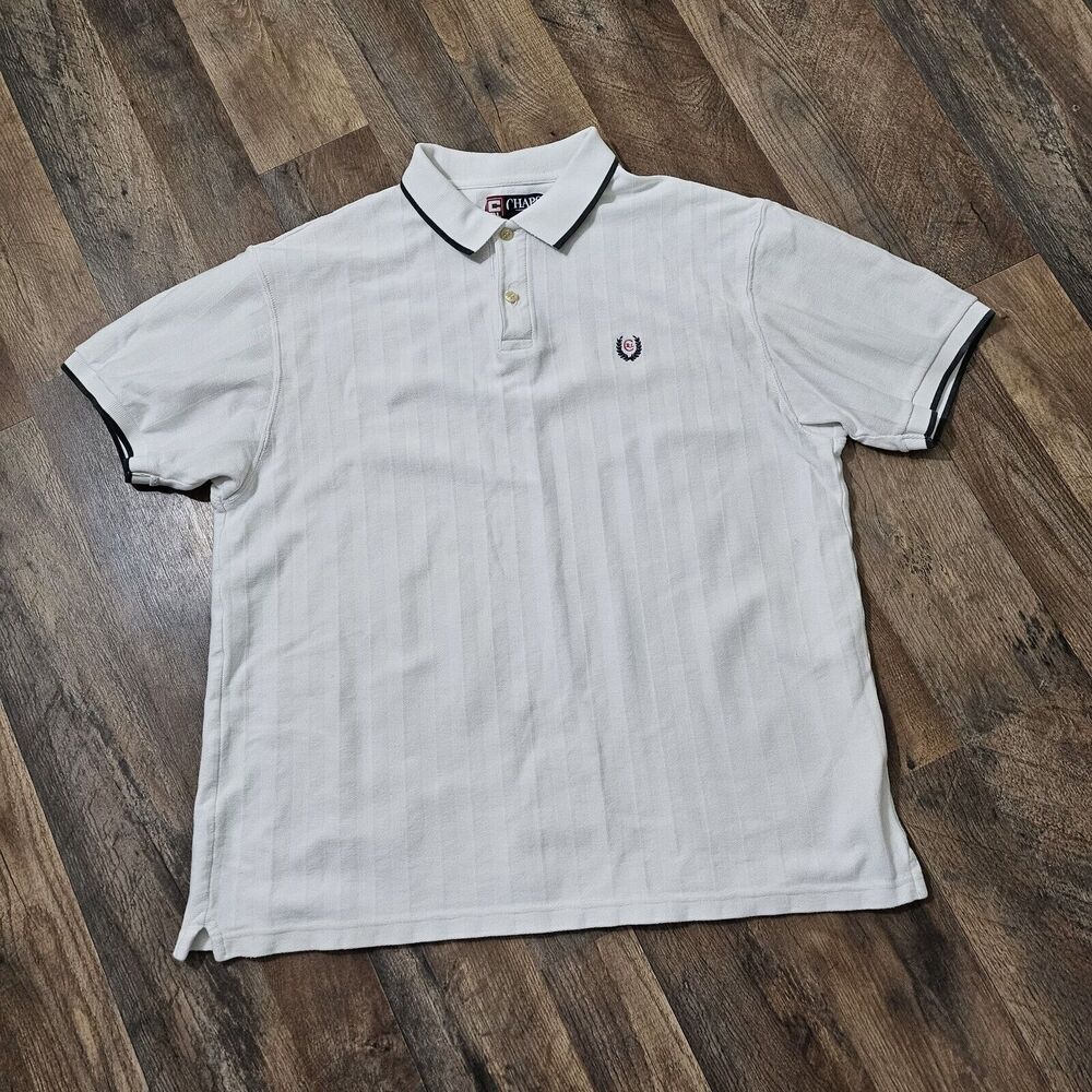 Vintage Chaps Ralph Lauren White Embroidered Logo Cotton Polo Adult Size L.
